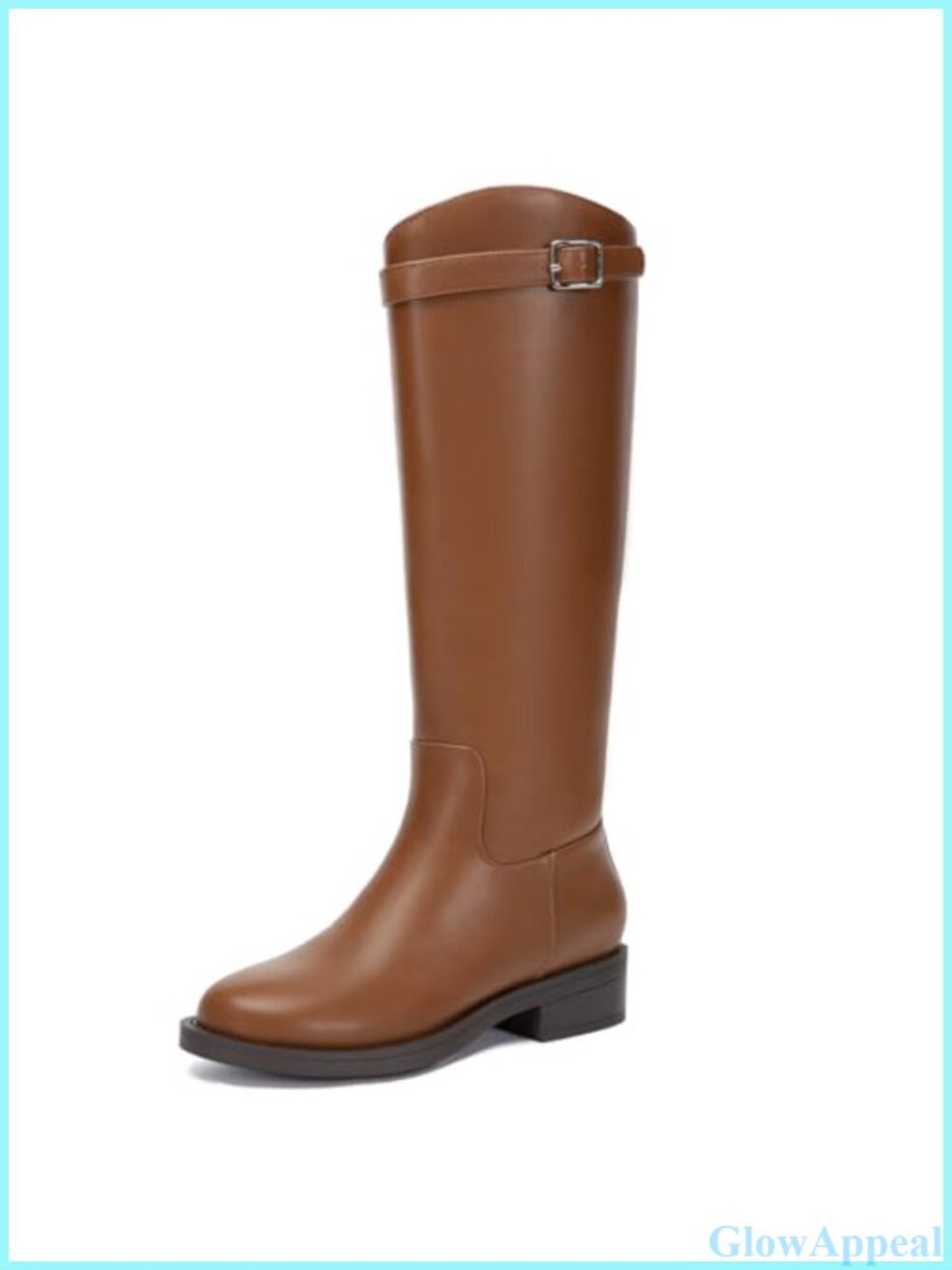 Women's Knee High Riding Boots Round Toe Low Heel Pull On Tall Boots with Buckle